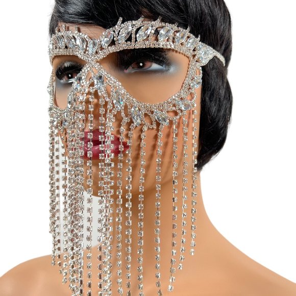 Crystal Tassel Face Mask Halloween Mask Masquerade Mask Women Rhinestone Jewelry - Picture 9 of 15